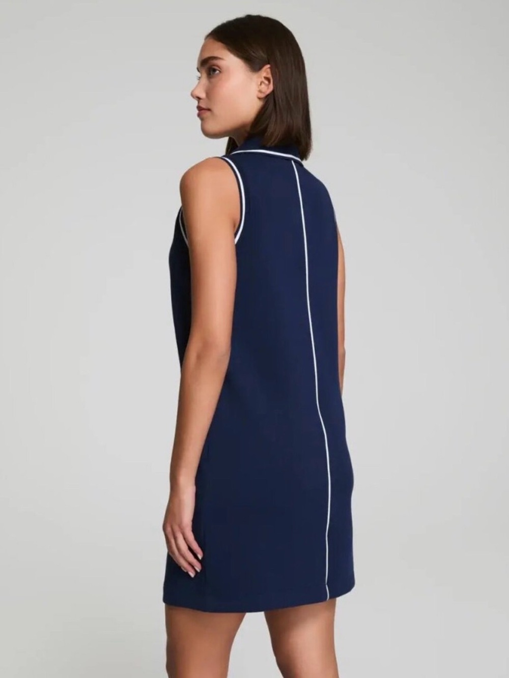 NWT SPANX AirPiqué Sleeveless Polo Dress Timeless Navy Large Pockets Golf Tennis - Picture 2 of 9